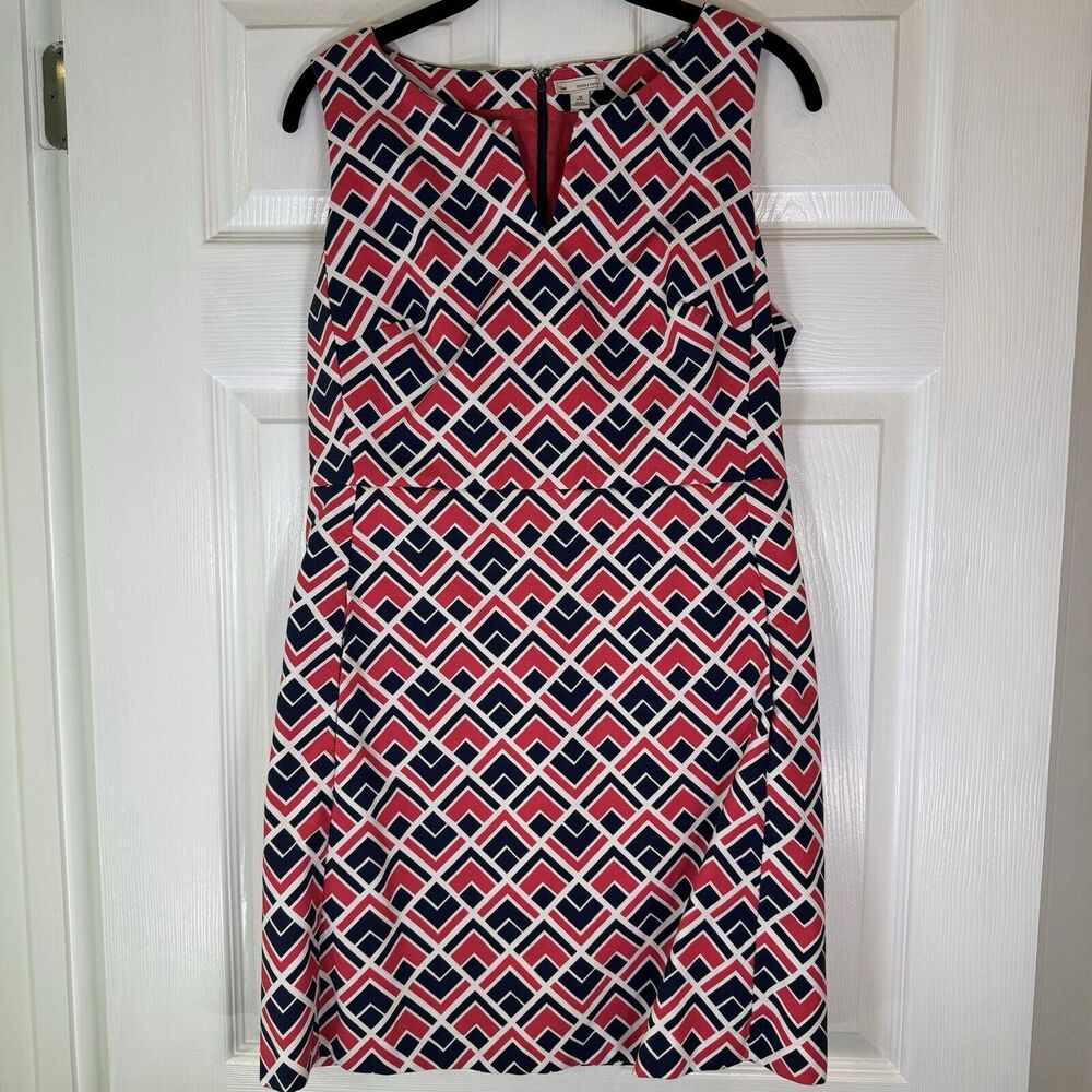 GAP Dress 10P Pink Blue White Geometric Lined Sheath Sleeveless Dress Midi EUC